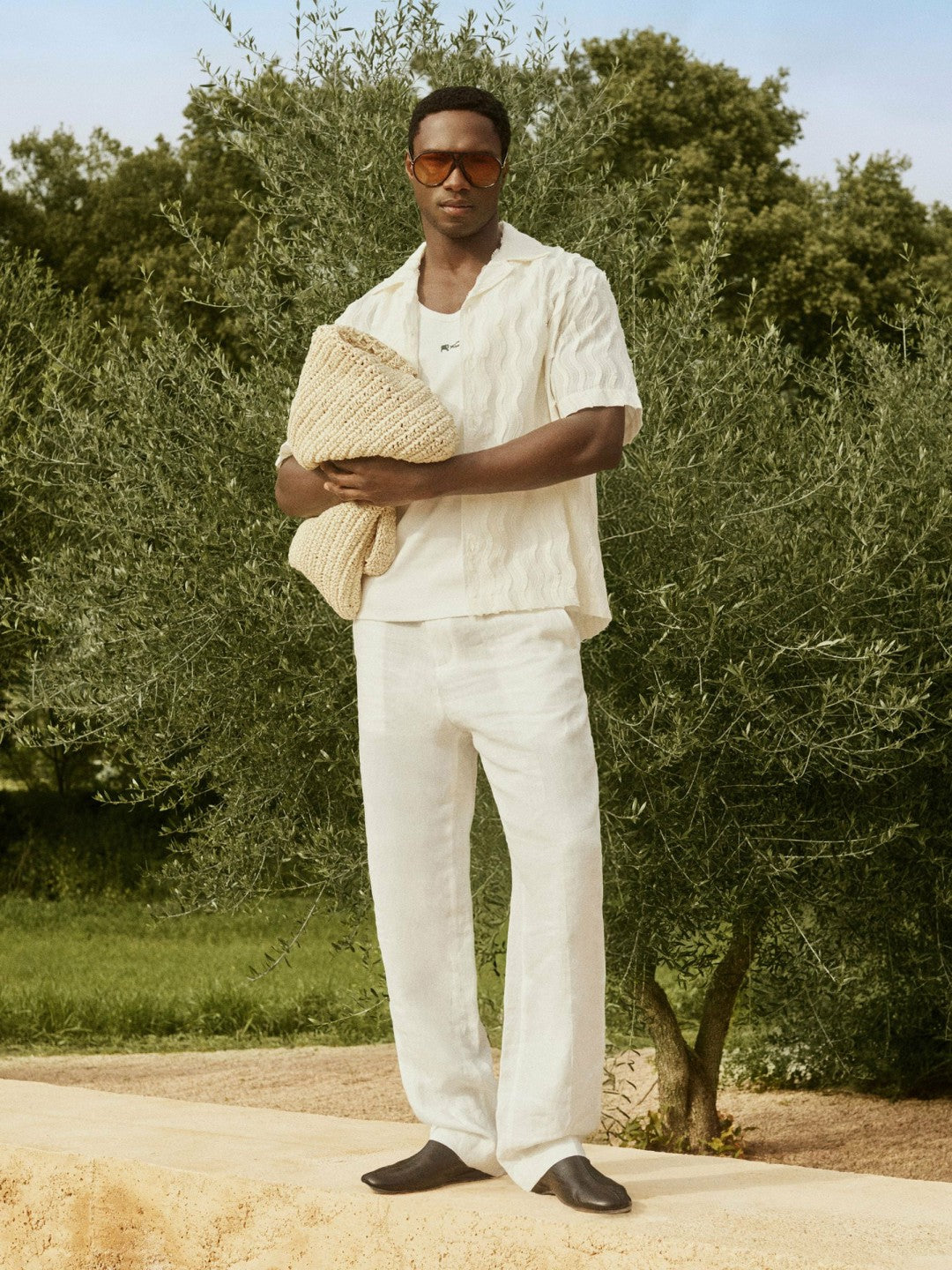 | Ché Linen Wide-Leg Trousers White | Mens