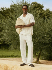 | Ché Linen Wide-Leg Trousers White | Mens