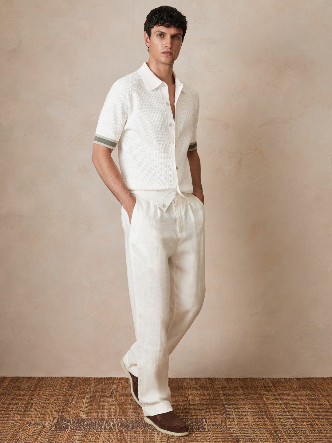 | Ché Linen Wide-Leg Trousers White | Mens