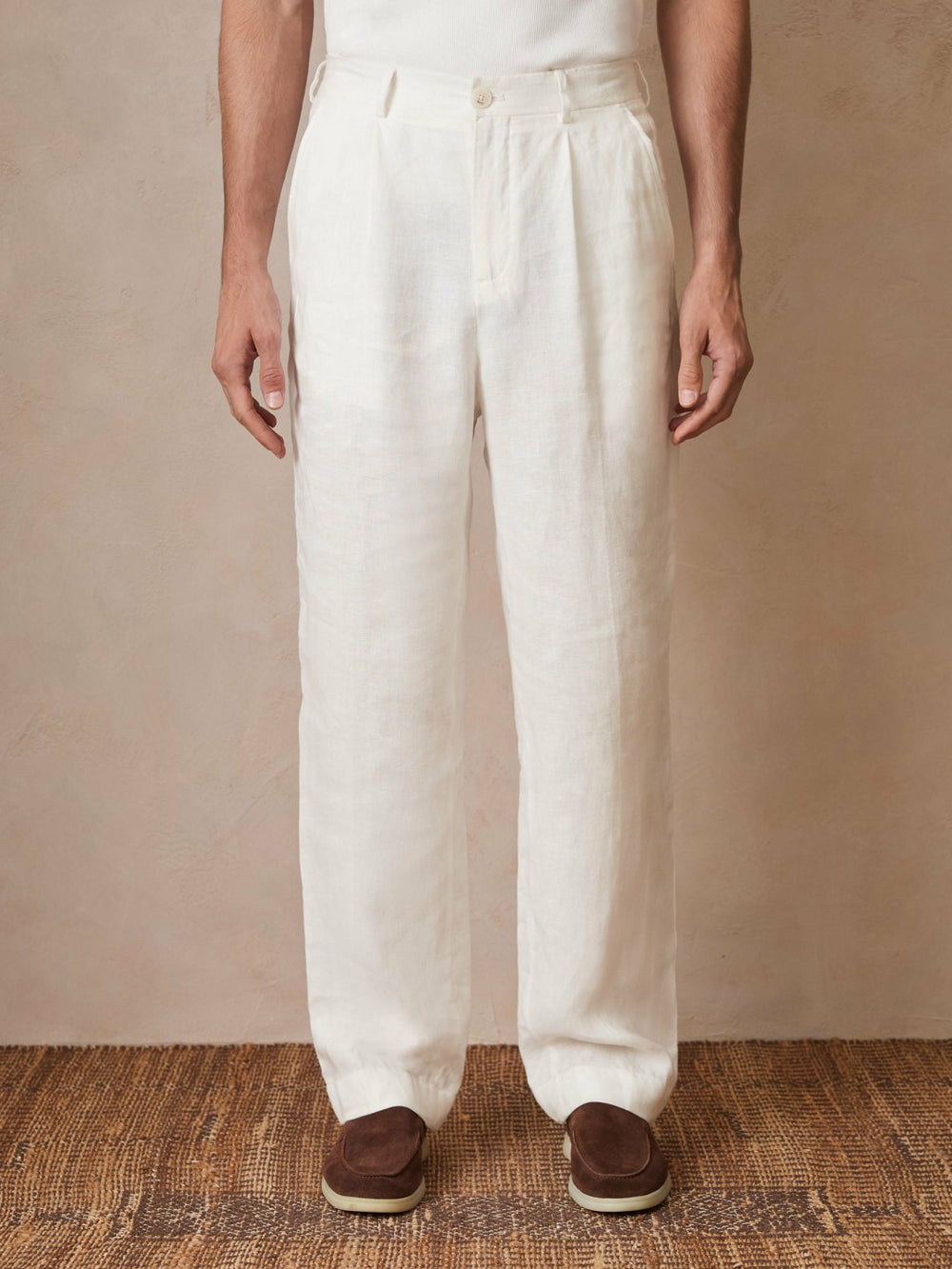 | Ché Linen Wide-Leg Trousers White | Mens
