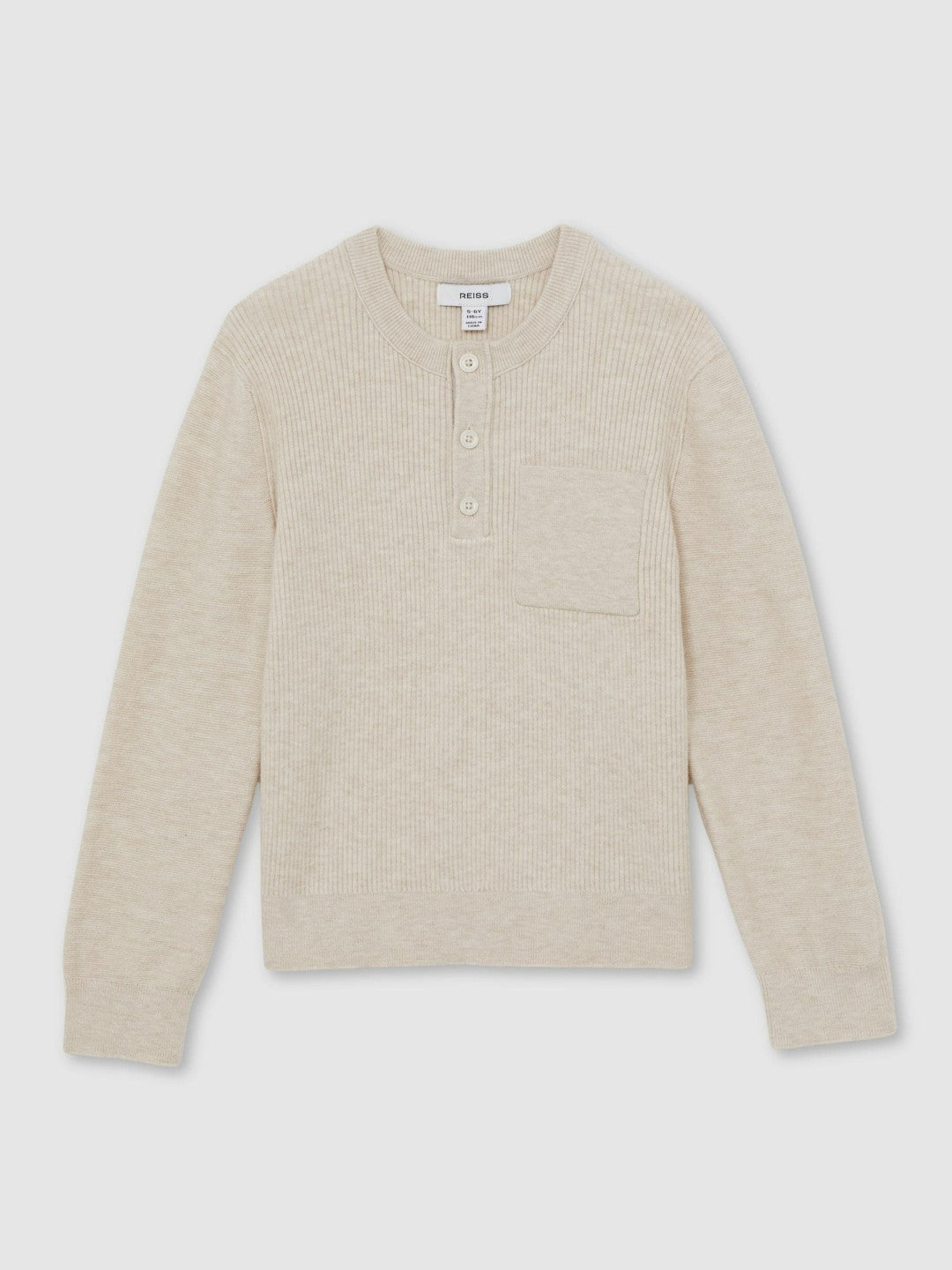 9-13 yrs Cotton-Blend Rib-Knit Henley Top Oatmeal Melange | Children