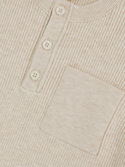 9-13 yrs Cotton-Blend Rib-Knit Henley Top Oatmeal Melange | Children
