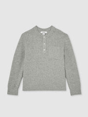 9-13 yrs Cotton-Blend Rib-Knit Henley Top Mid Grey Melange | Children
