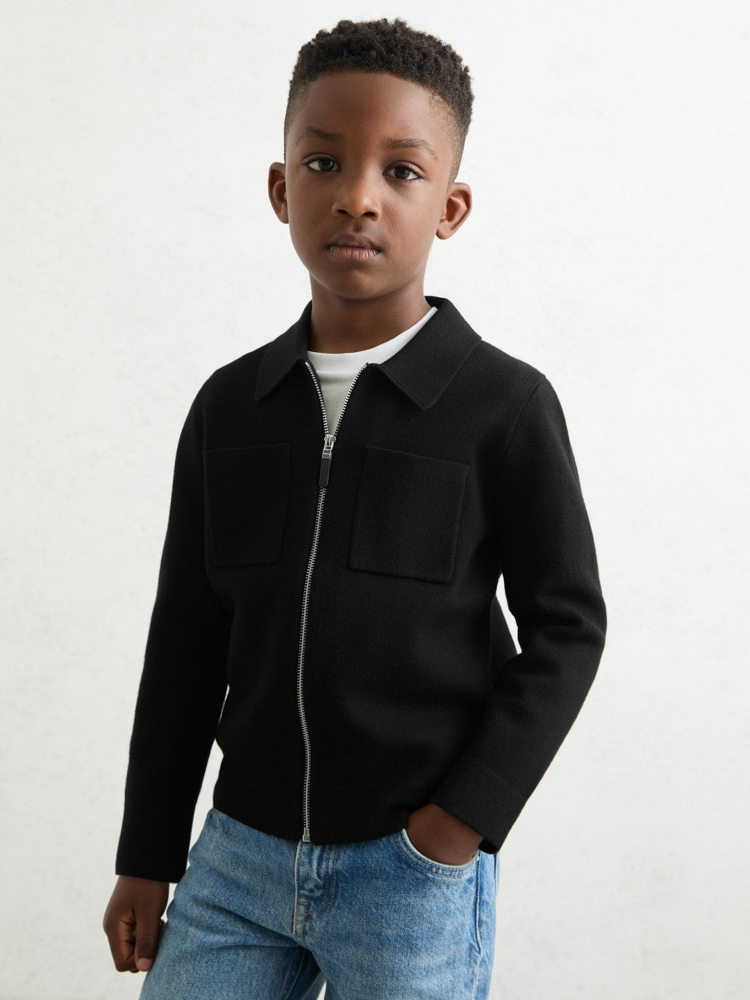 3-9 yrs Knitted Zip-Through Cardigan Black | Children