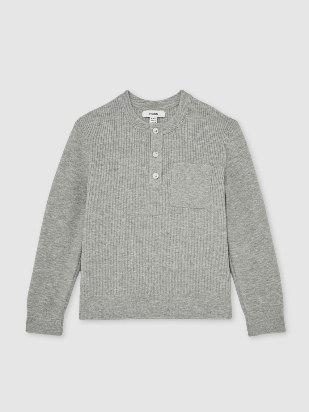 3-9 yrs Cotton-Blend Rib-Knit Henley Top Mid Grey Melange | Children