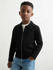 13-14 yrs Knitted Zip-Through Cardigan Black | Children