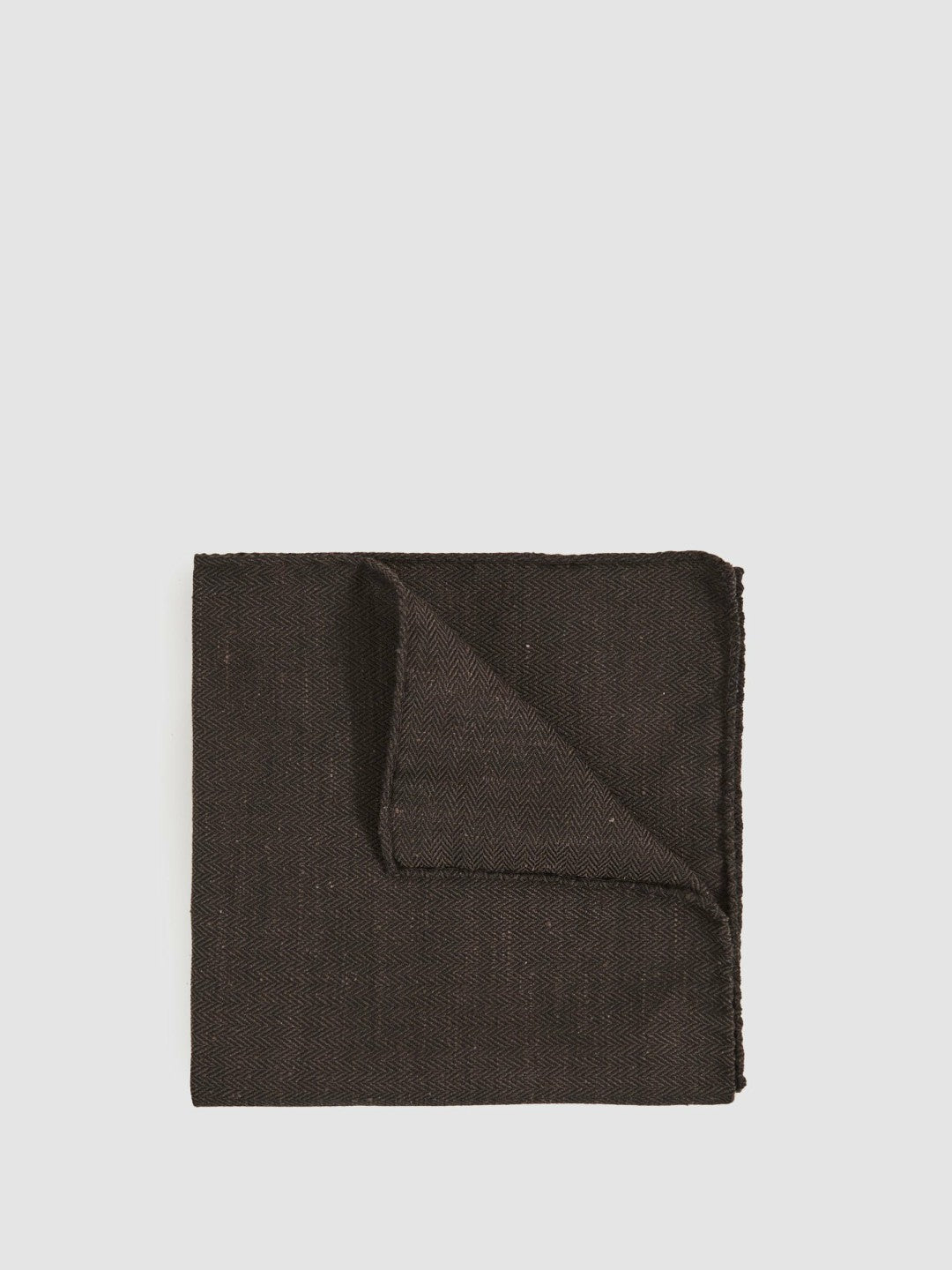 Silk Blend Herringbone Pocket Square Chocolate Brown | Mens