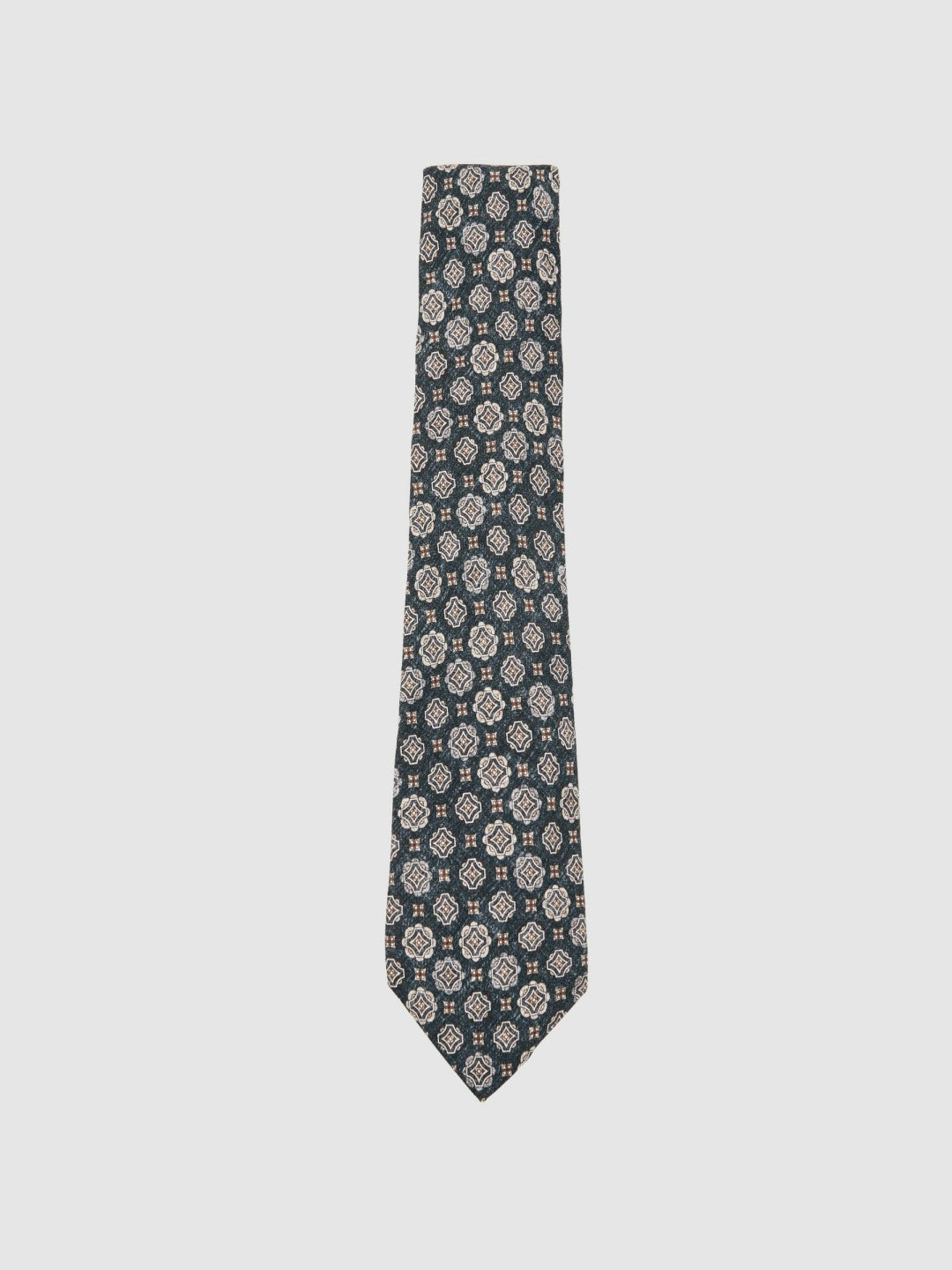 Silk Medallion Print Tie Indigo Melange | Mens