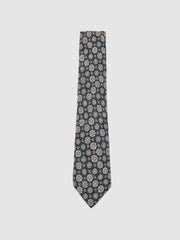 Silk Medallion Print Tie Indigo Melange | Mens
