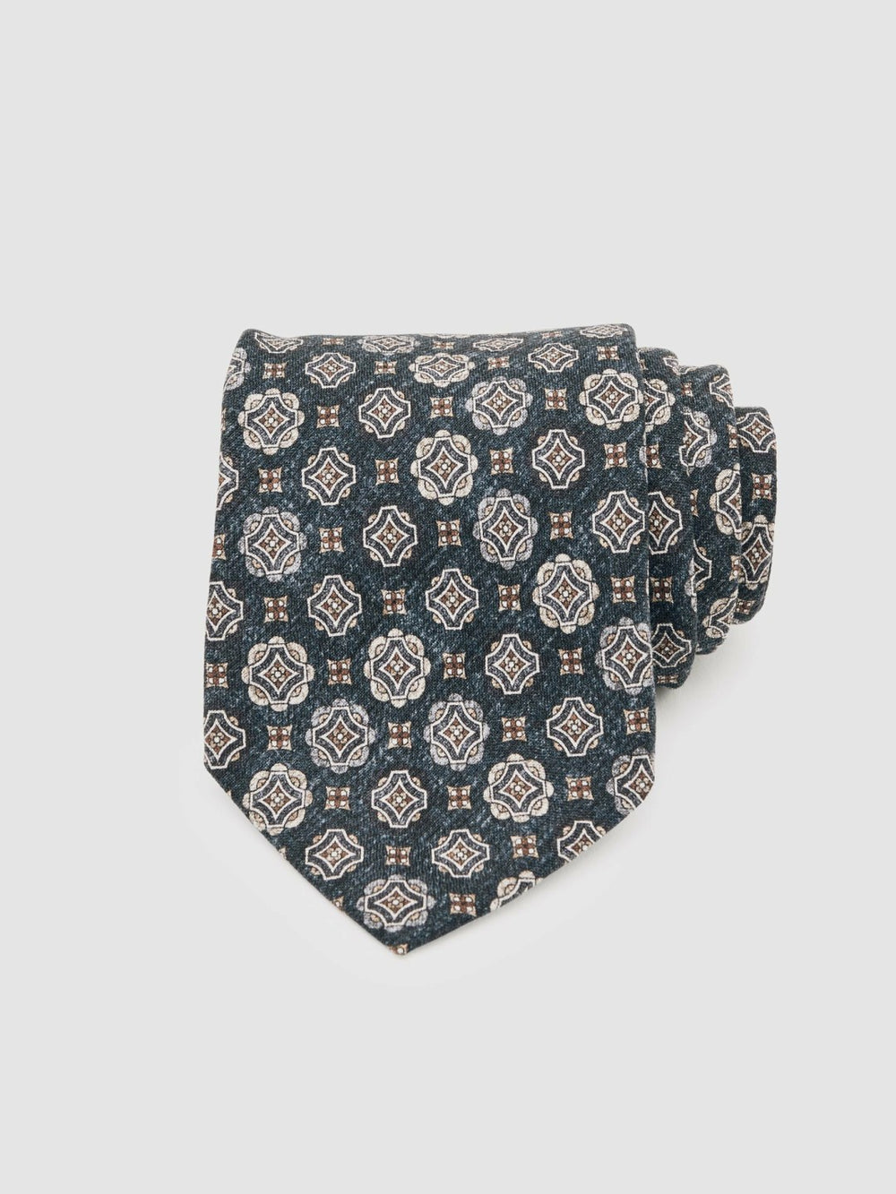 Silk Medallion Print Tie Indigo Melange | Mens