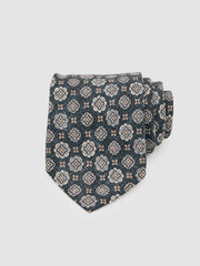 Silk Medallion Print Tie Indigo Melange | Mens
