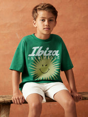 13-14 yrs SmileyWorld Sun Motif T-Shirt Bright Green | Children