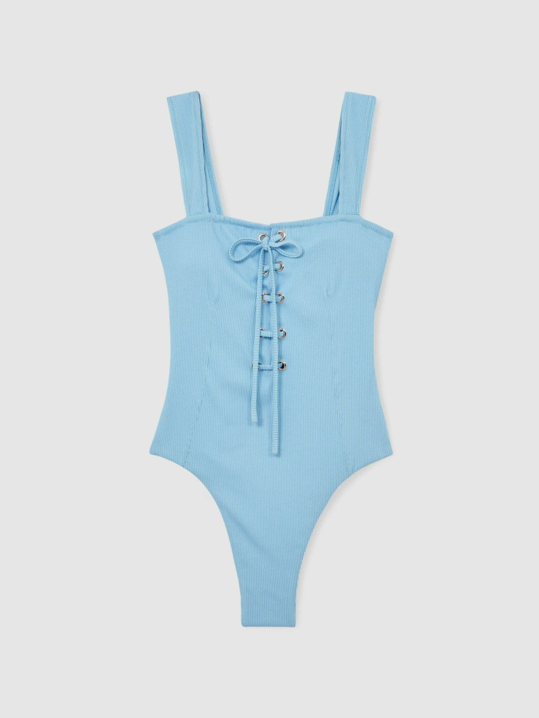 Ribbed Lace-Up Swimsuit Blue | Womens