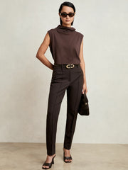Petite Pintuck Tapered Trousers Chocolate Brown | Womens