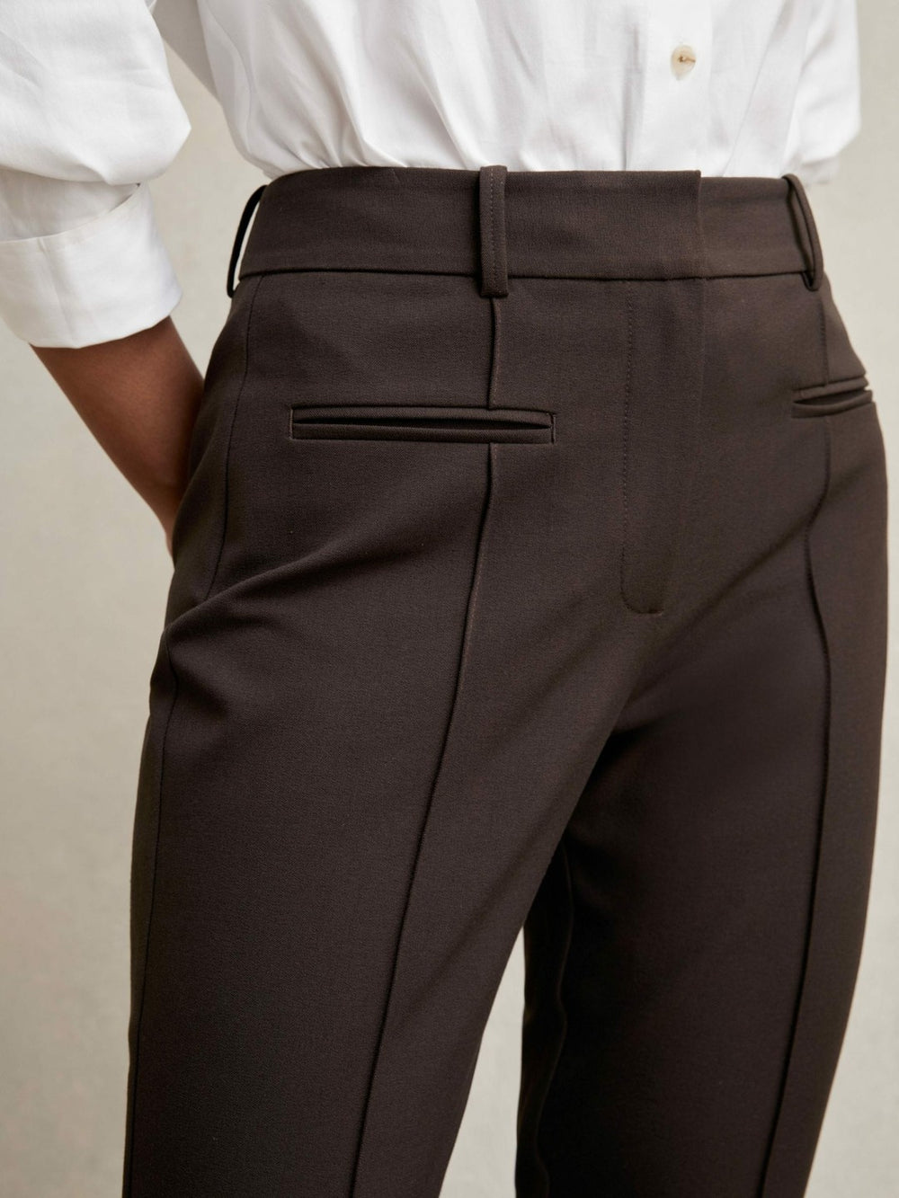 Petite Pintuck Tapered Trousers Chocolate Brown | Womens