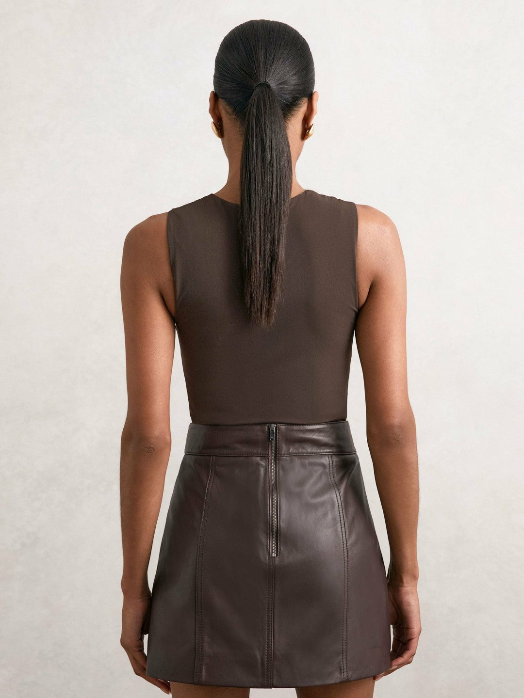 V-Neck Sleeveless Bodysuit Chocolate Brown | Womens