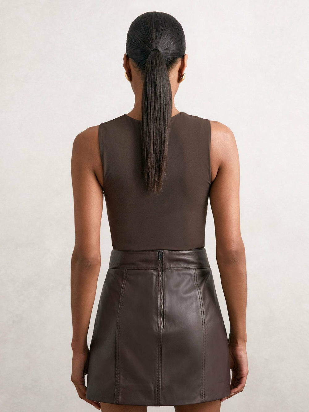 V-Neck Sleeveless Bodysuit Chocolate Brown | Womens