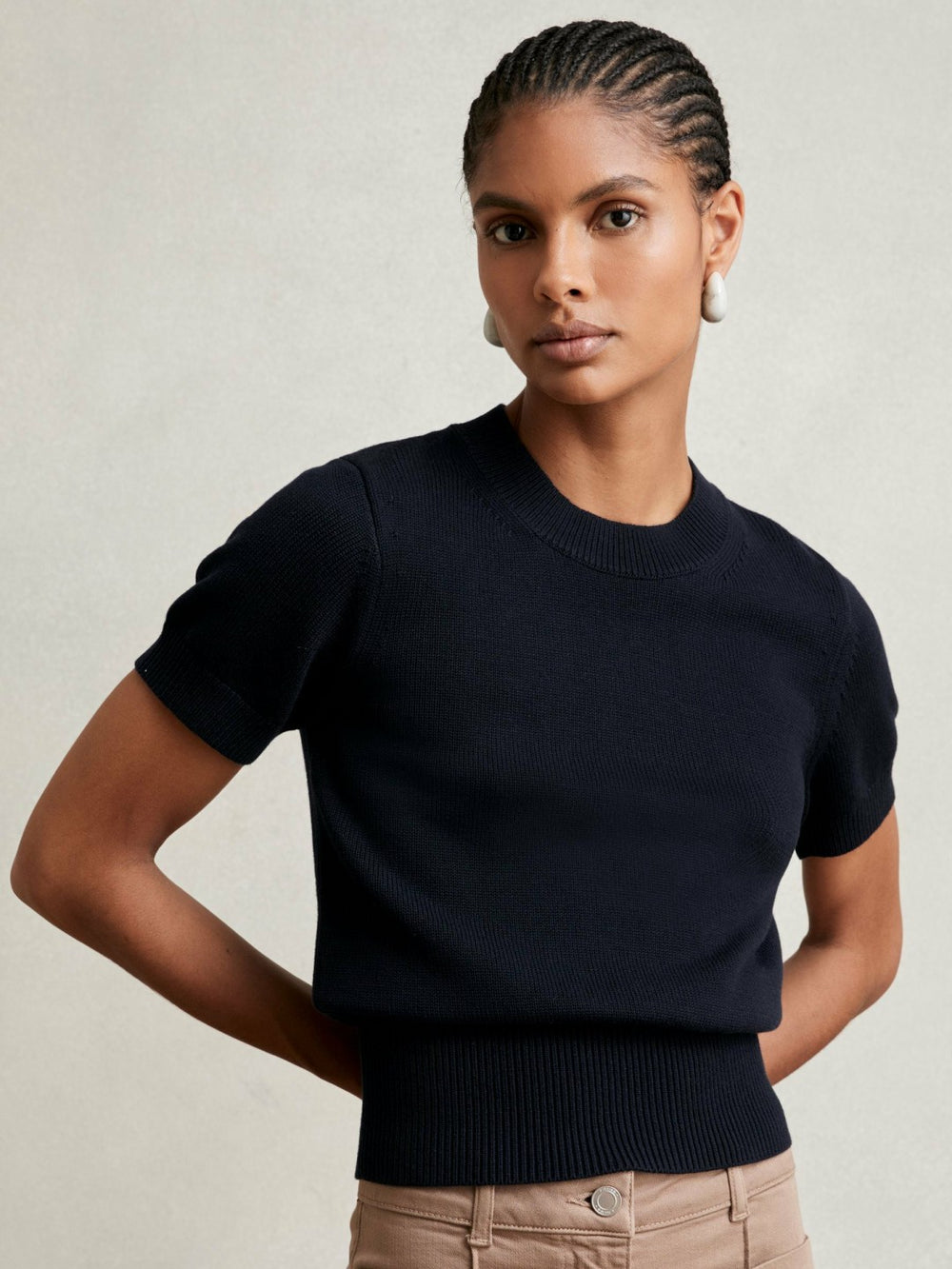 Cotton And Wool Crew-Neck Top Navy | Womens