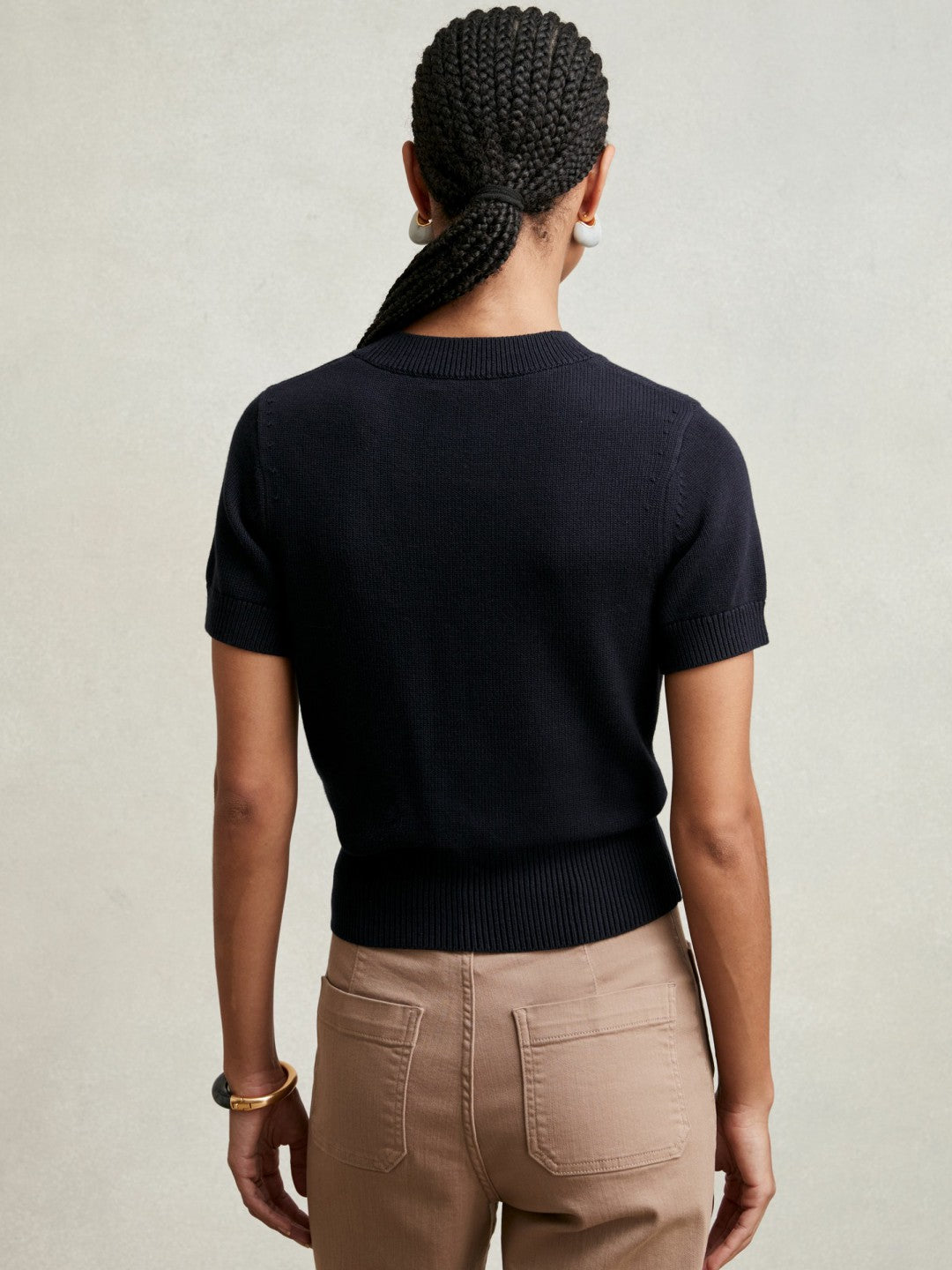 Cotton And Wool Crew-Neck Top Navy | Womens