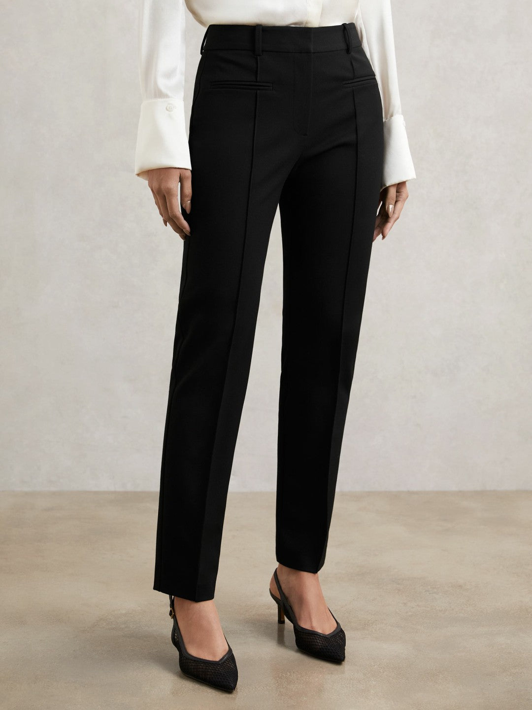 Pintuck Tapered Trousers Black | Womens