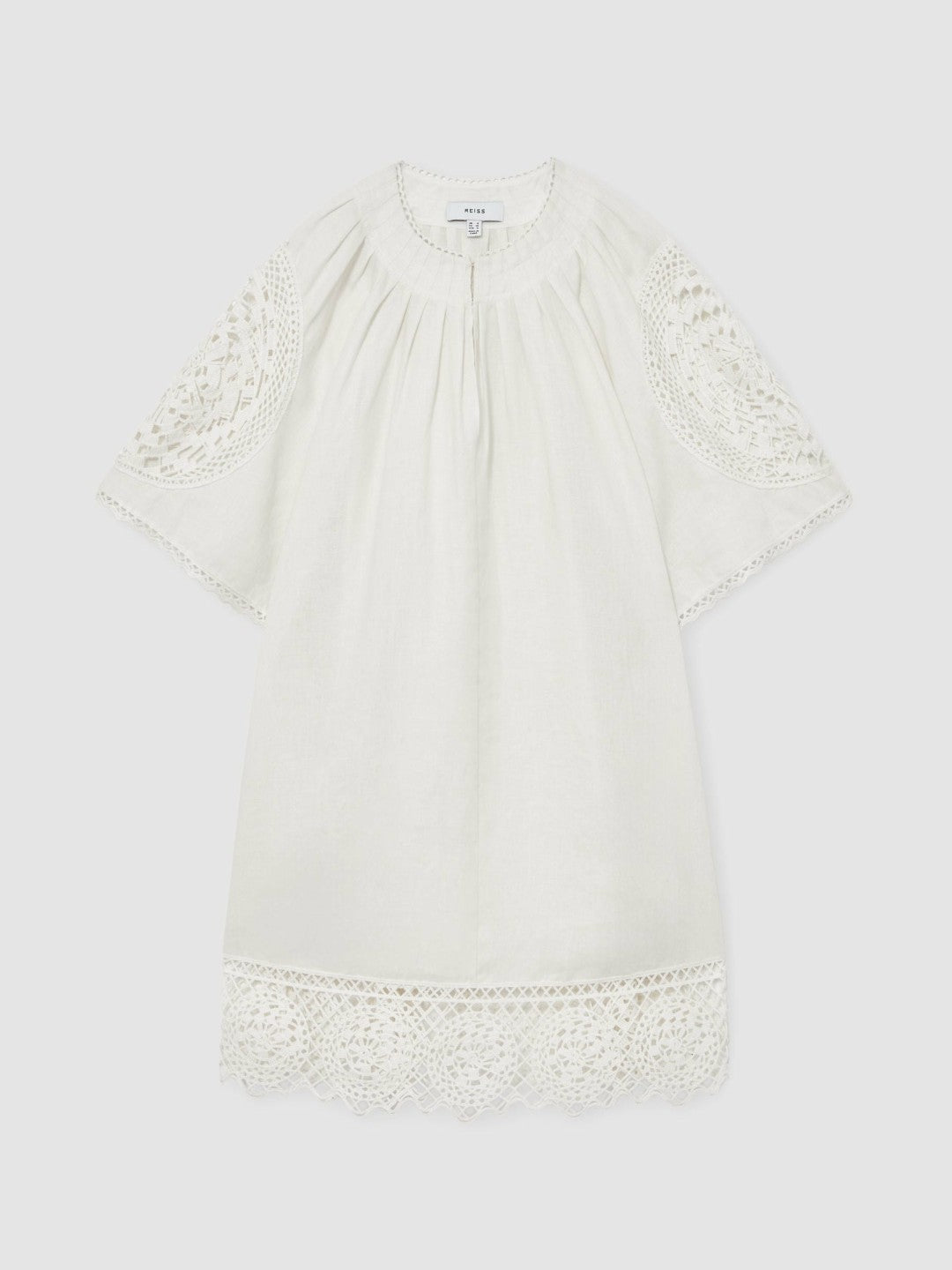 Linen Embroidered Shift Dress Ivory | Womens