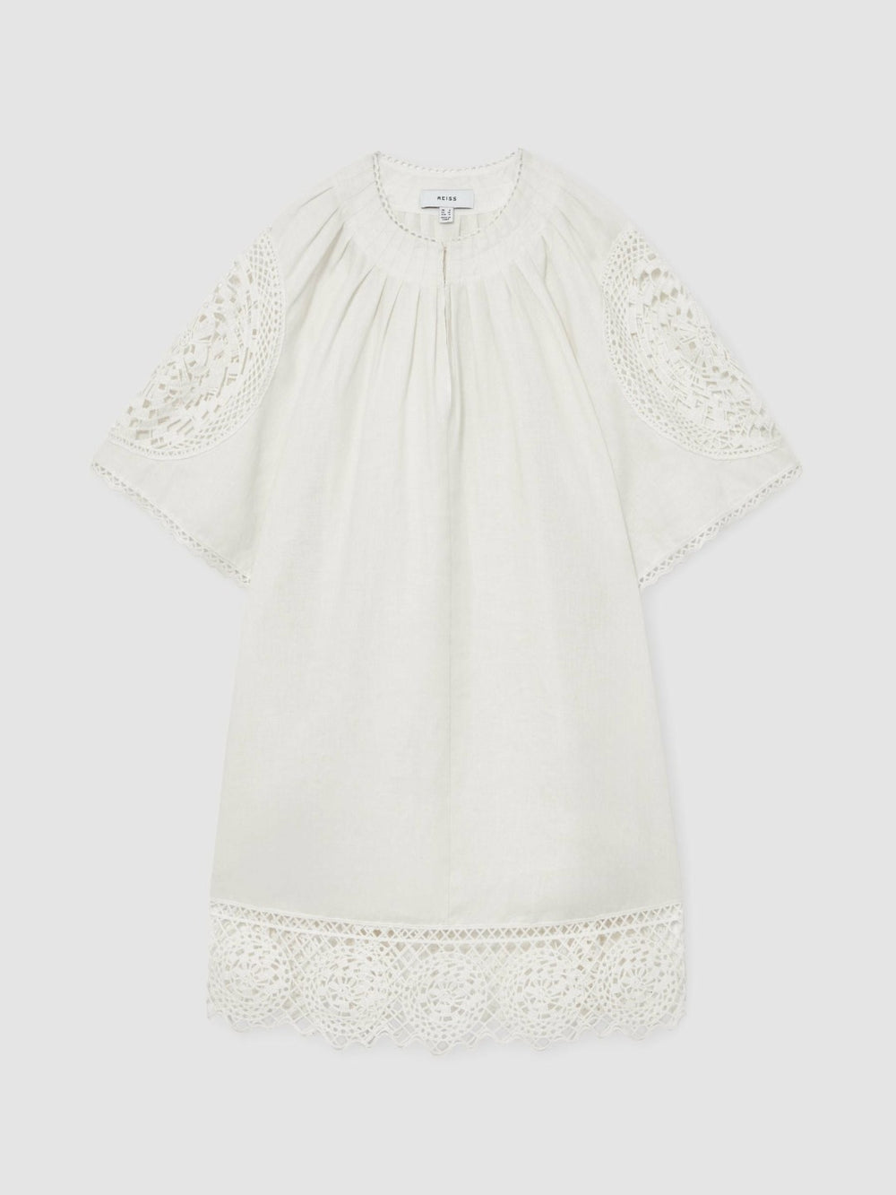 Linen Embroidered Shift Dress Ivory | Womens