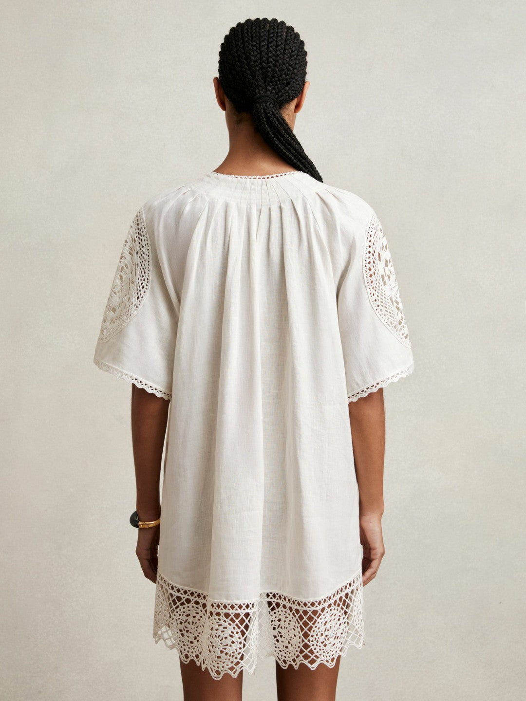 Linen Embroidered Shift Dress Ivory | Womens