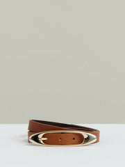 Leather Oval-Buckle Belt Tan | Womens
