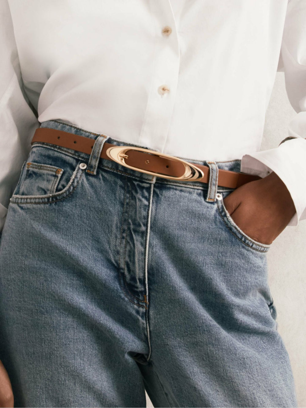 Leather Oval-Buckle Belt Tan | Womens