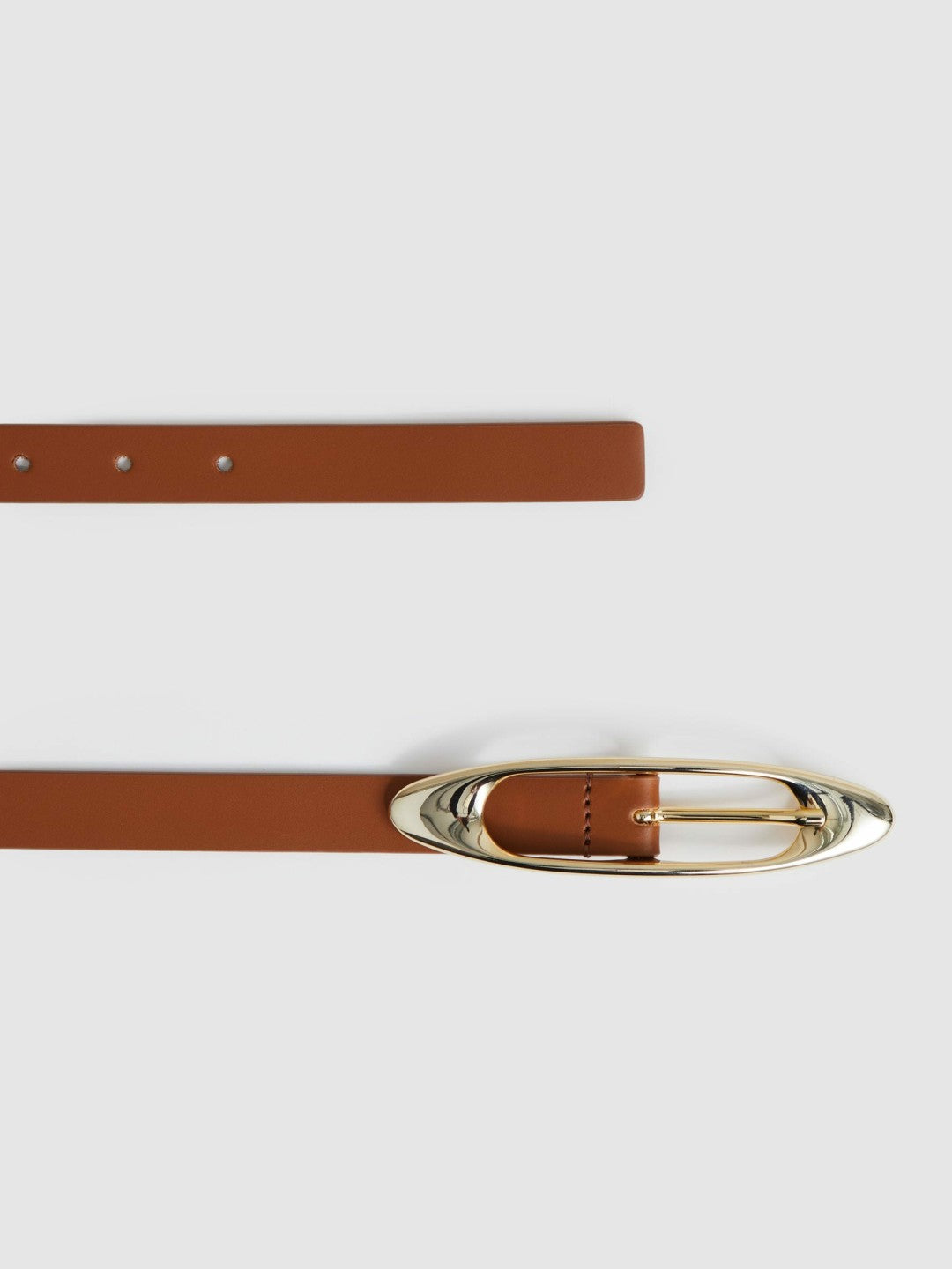 Leather Oval-Buckle Belt Tan | Womens