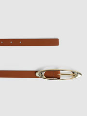 Leather Oval-Buckle Belt Tan | Womens
