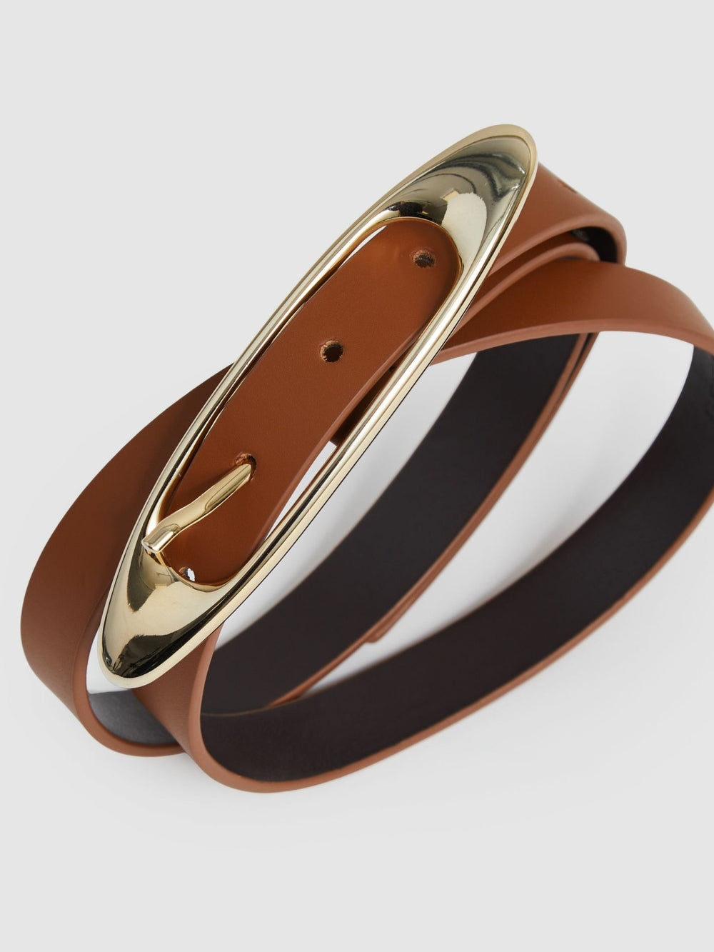 Leather Oval-Buckle Belt Tan | Womens