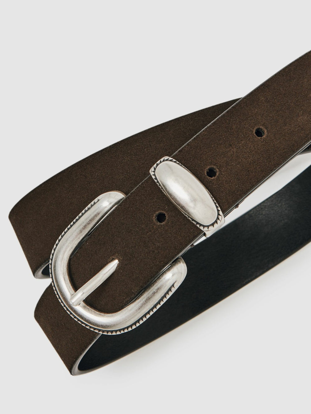 Suede Western-Style Belt Dark Brown | Mens