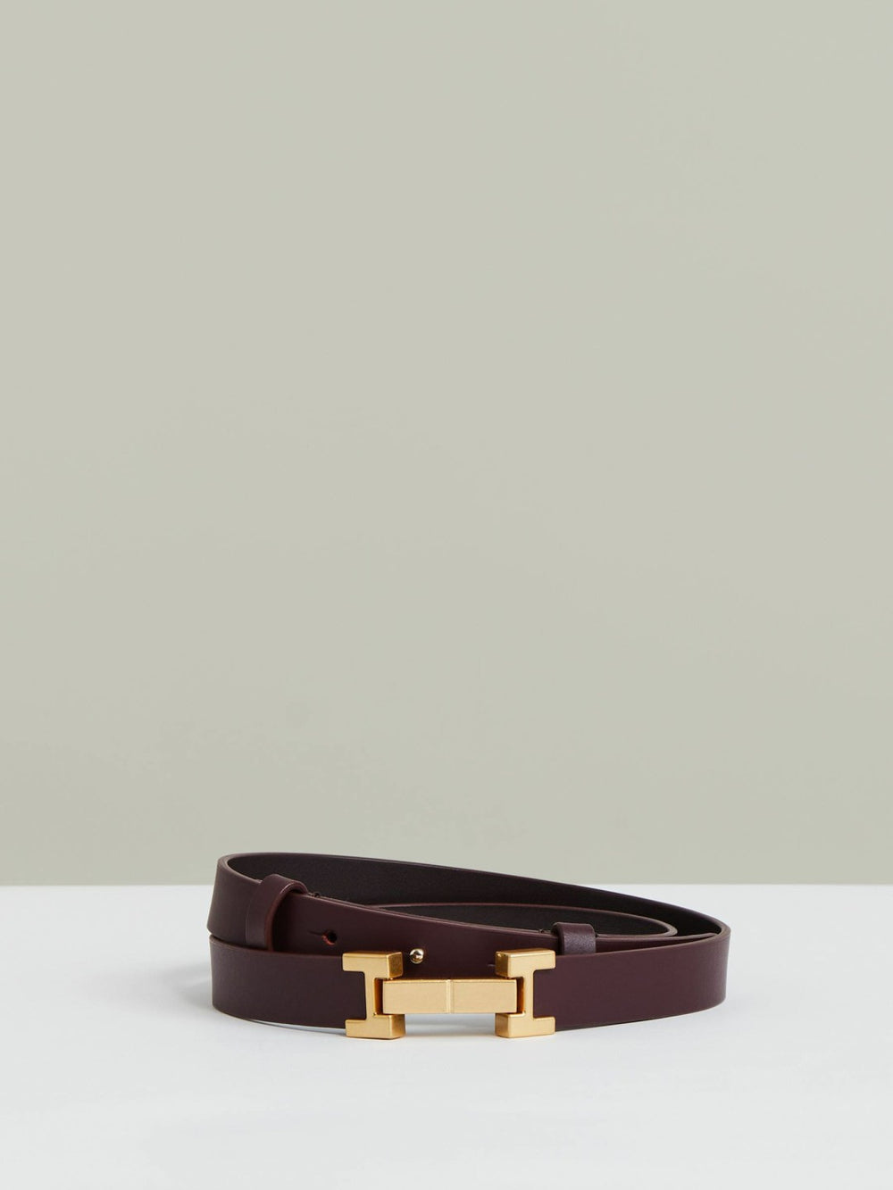 Leather Square Hinge Belt Burgundy | Womens