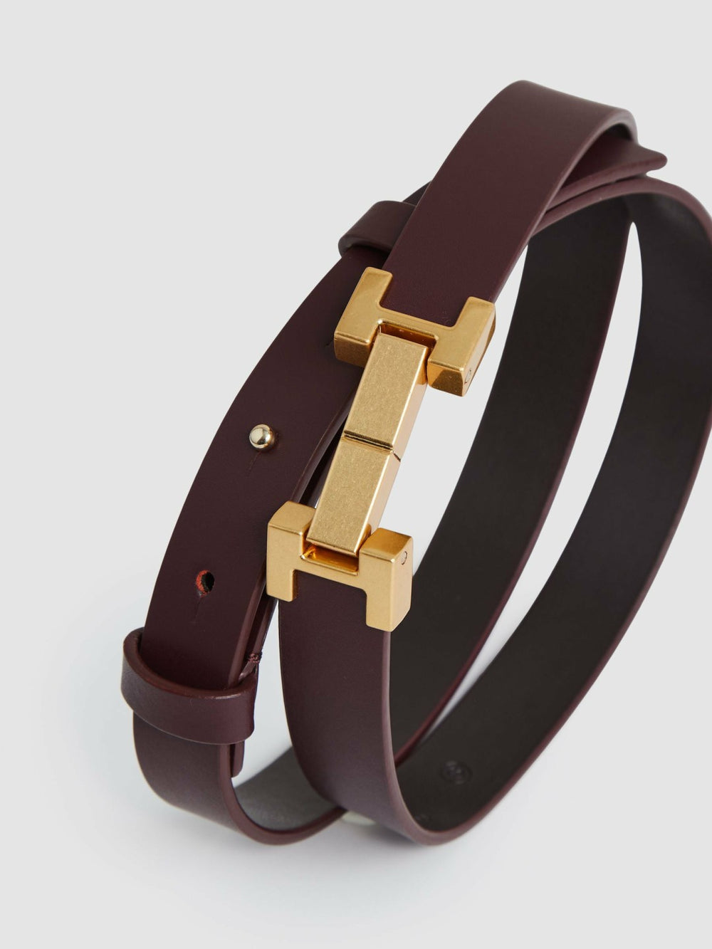 Leather Square Hinge Belt Burgundy | Womens