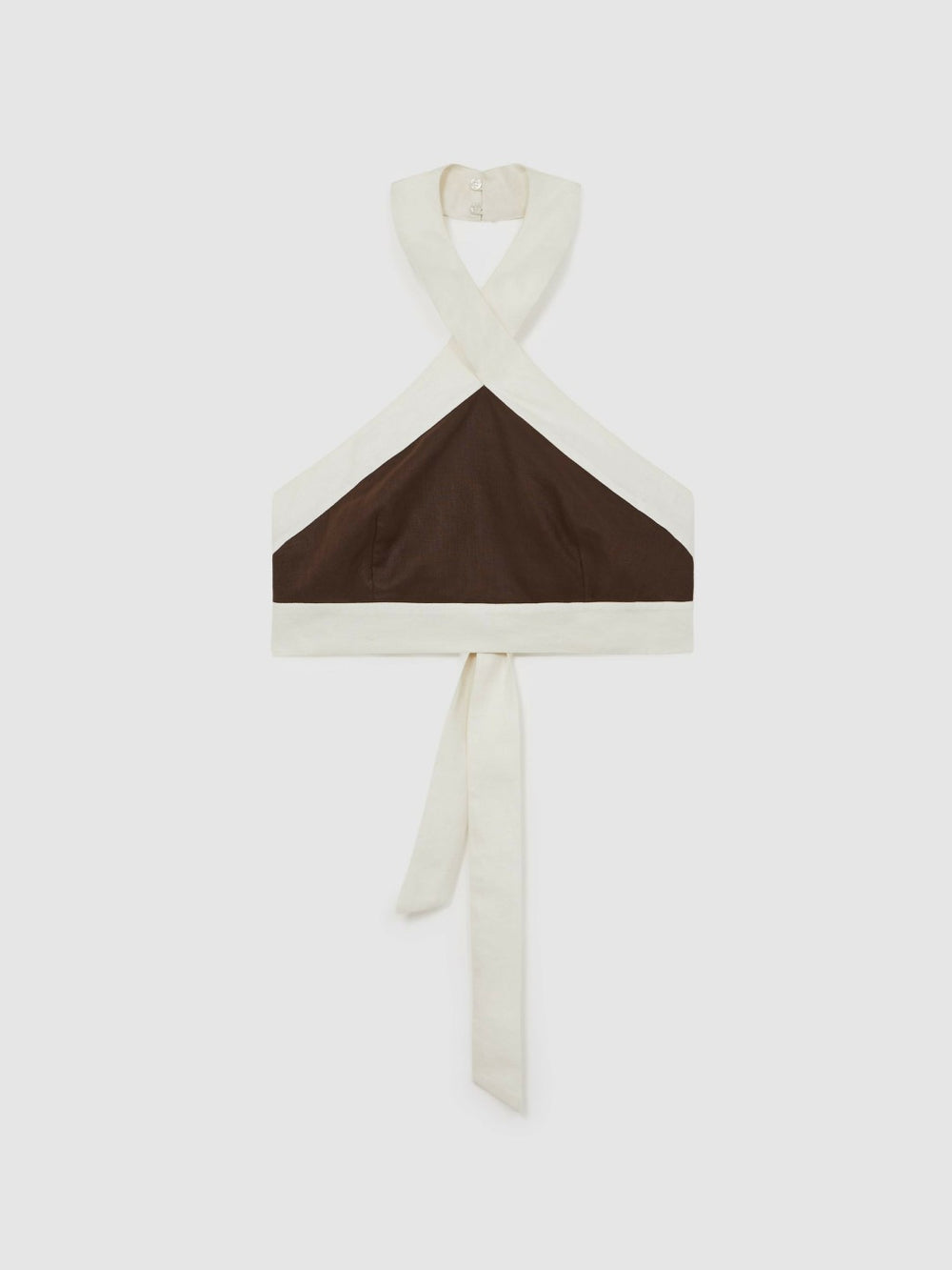 Linen Halterneck Cropped Top Chocolate/Cream | Womens
