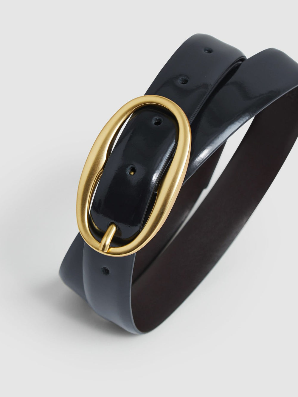 Patent Leather Oval Buckle Belt Navy | Womens