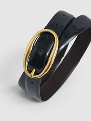 Patent Leather Oval Buckle Belt Navy | Womens