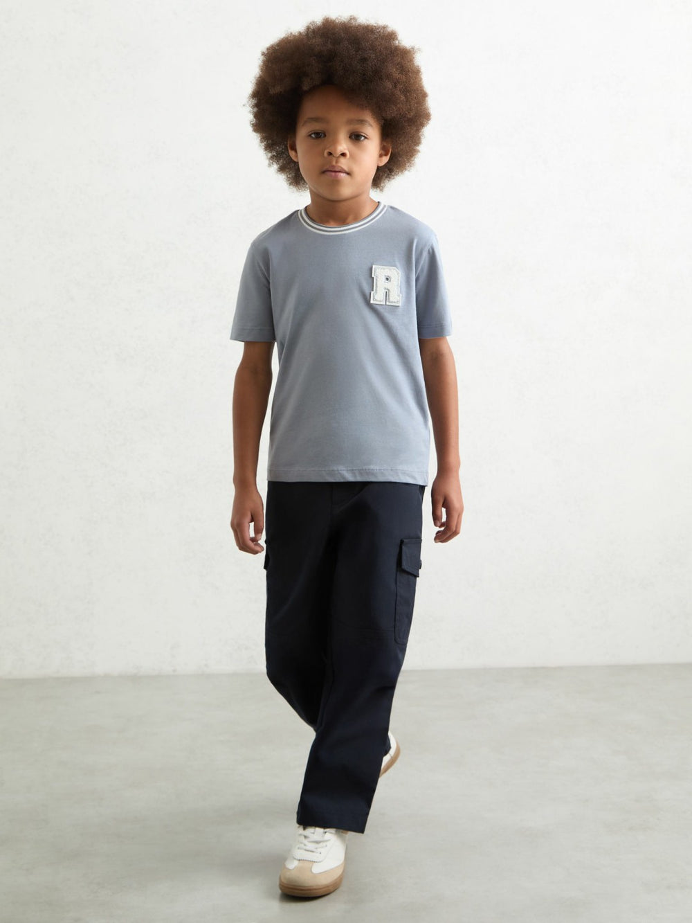13-14 yrs Cotton Letter Patch T-Shirt Airforce Blue | Children