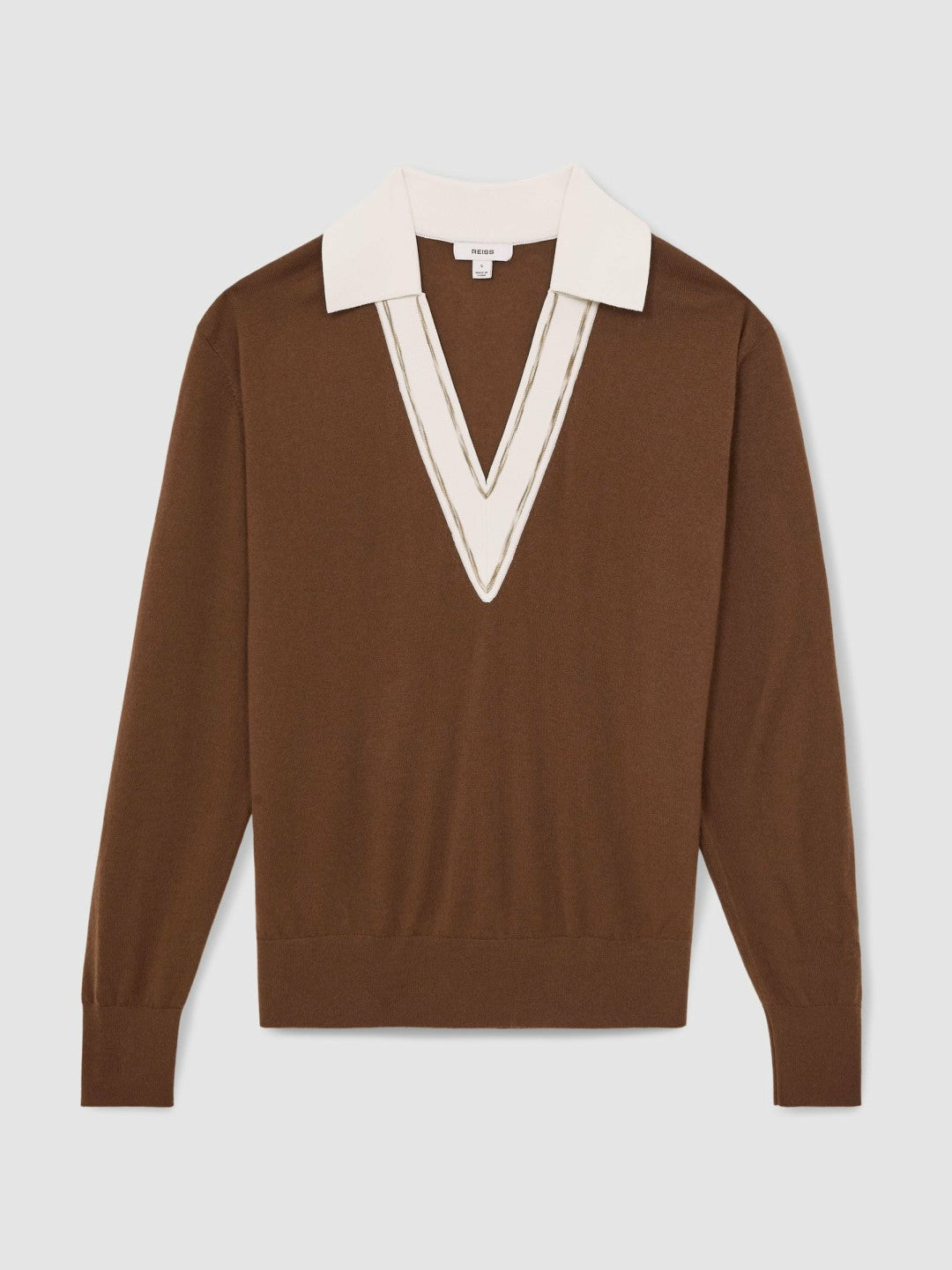 Wool Collared Cricket Jumper Chocolate Brown/Ivory | Womens