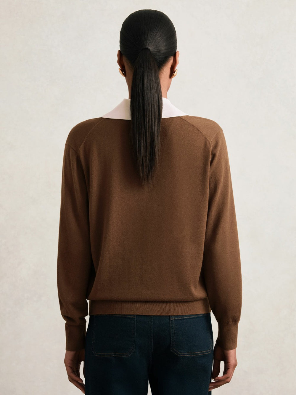 Wool Collared Cricket Jumper Chocolate Brown/Ivory | Womens