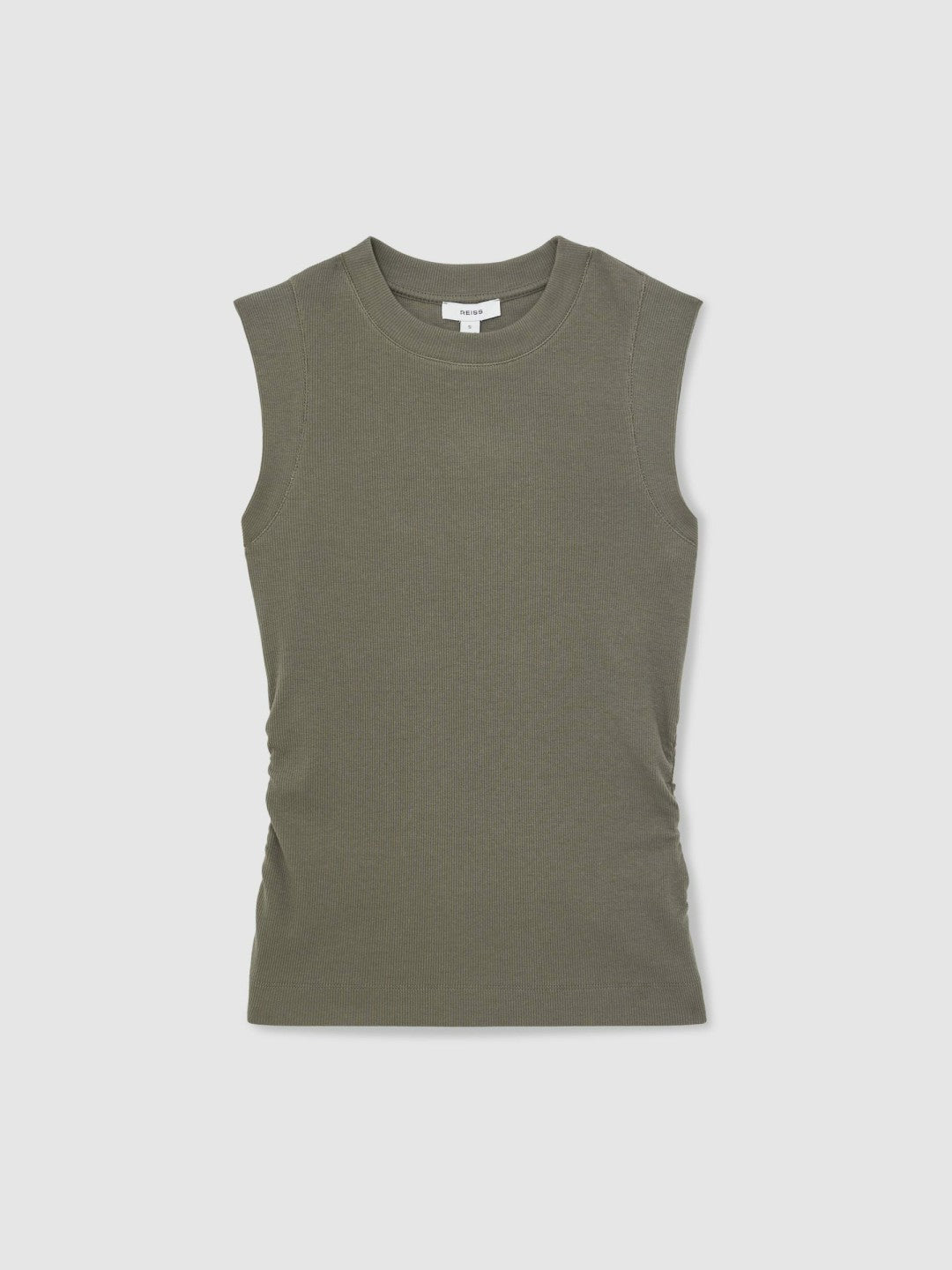 Ribbed Ruched Waist Vest Khaki Green | Womens