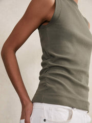 Ribbed Ruched Waist Vest Khaki Green | Womens