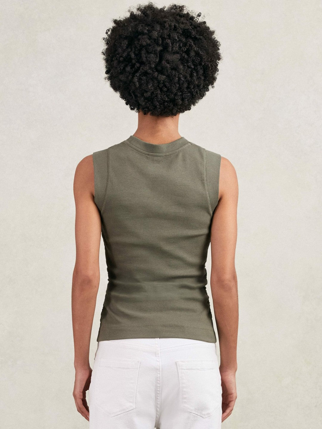 Ribbed Ruched Waist Vest Khaki Green | Womens
