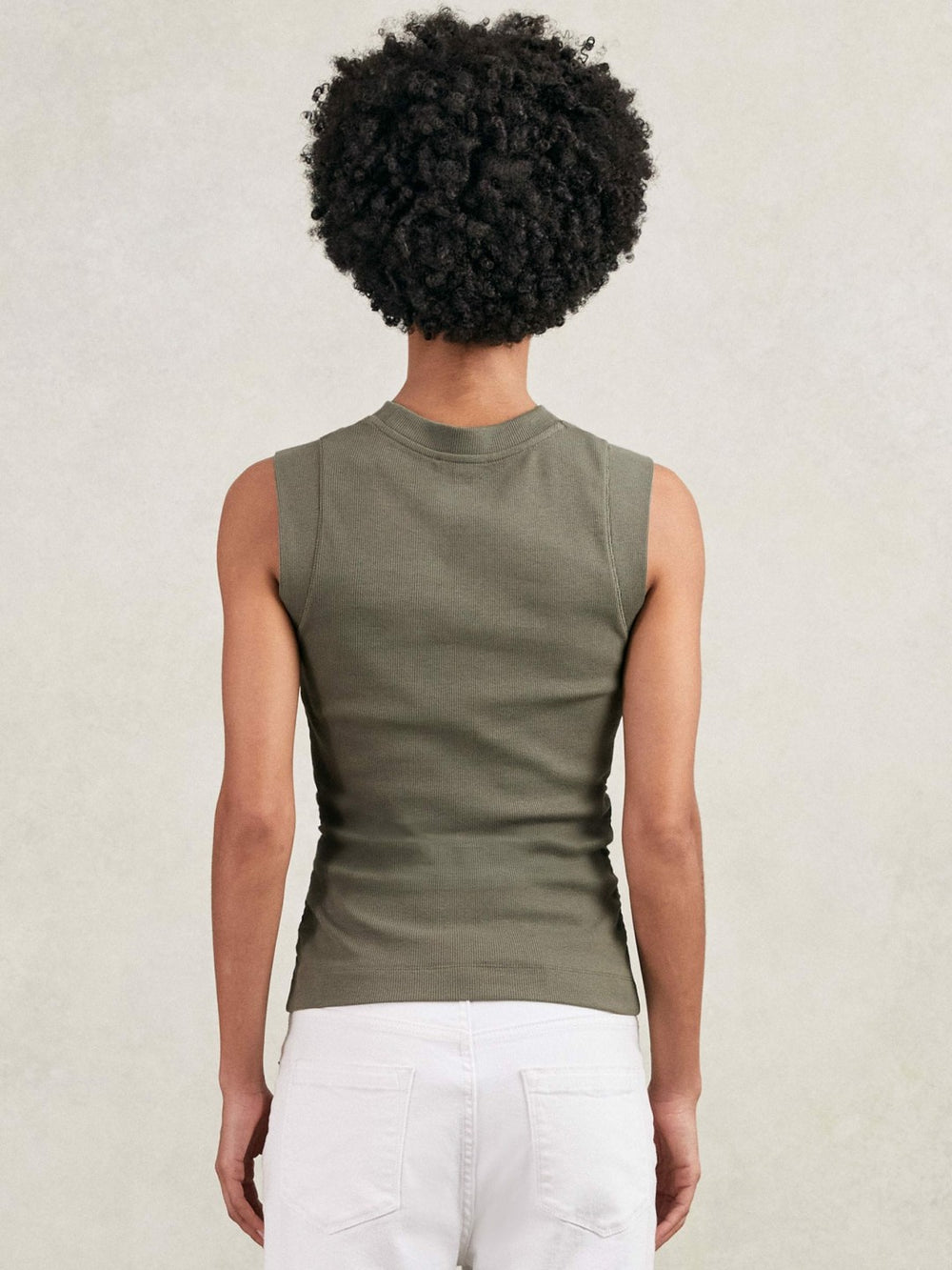 Ribbed Ruched Waist Vest Khaki Green | Womens