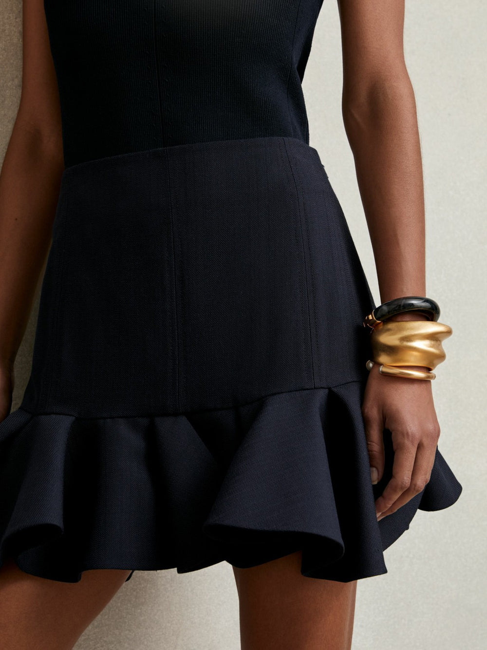 Ruffle-Hem Mini Skirt Navy | Womens