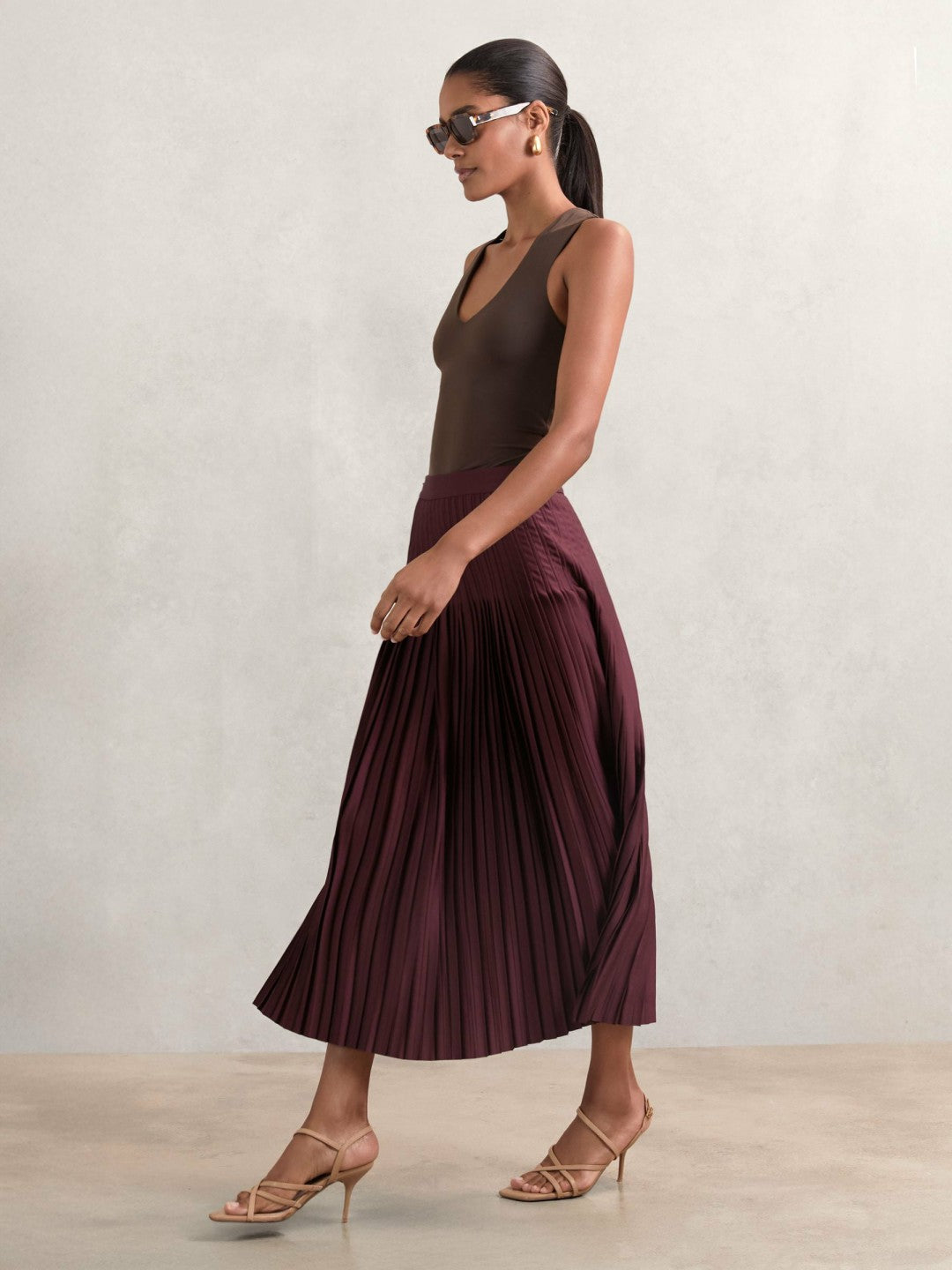 Pleated Midi Skirt Burgundy | Womens