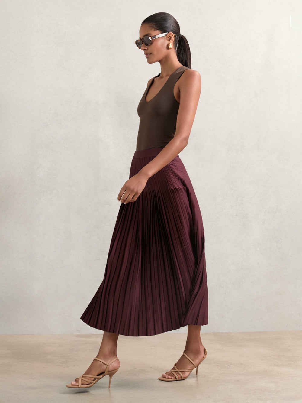 Pleated Midi Skirt Burgundy | Womens