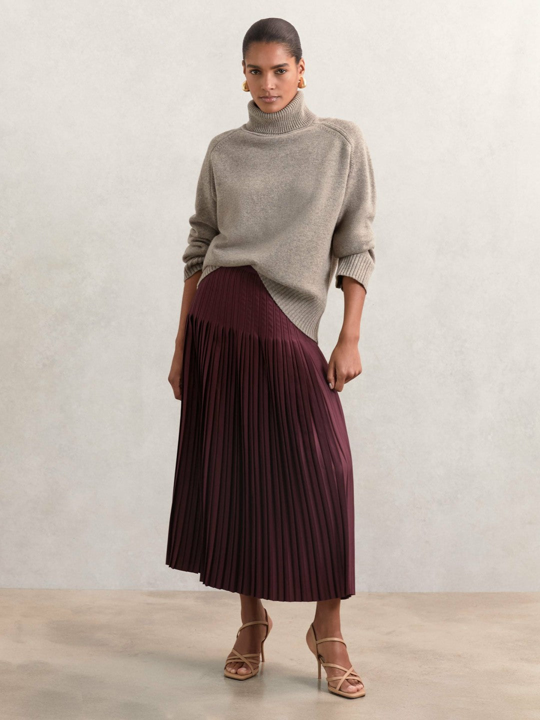 Pleated Midi Skirt Burgundy | Womens