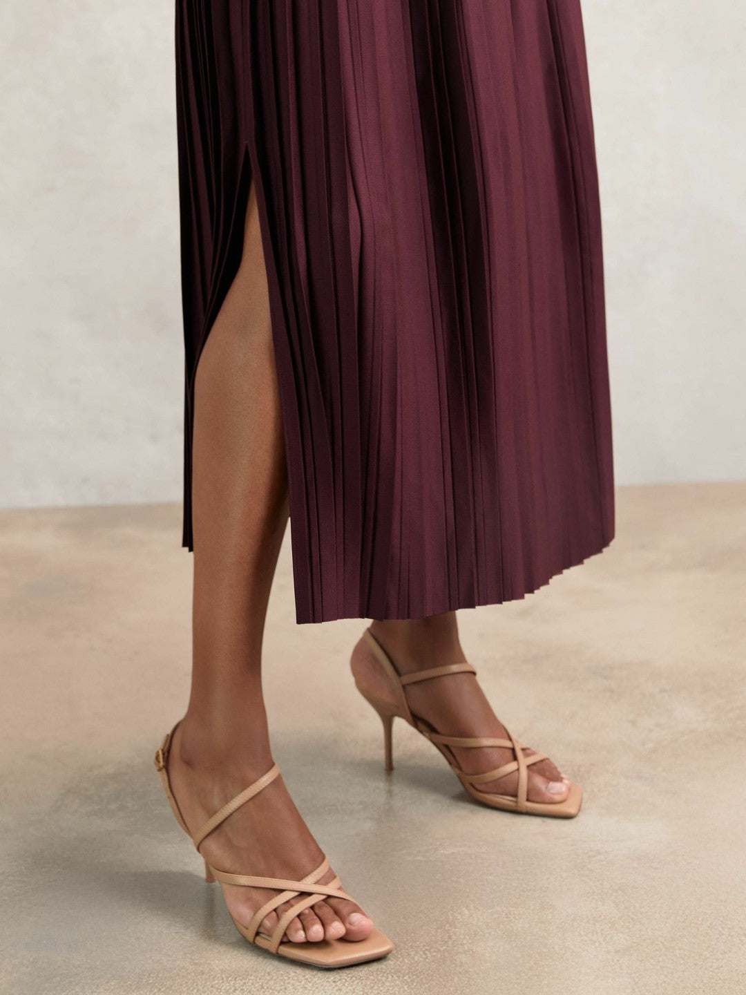 Pleated Midi Skirt Burgundy | Womens
